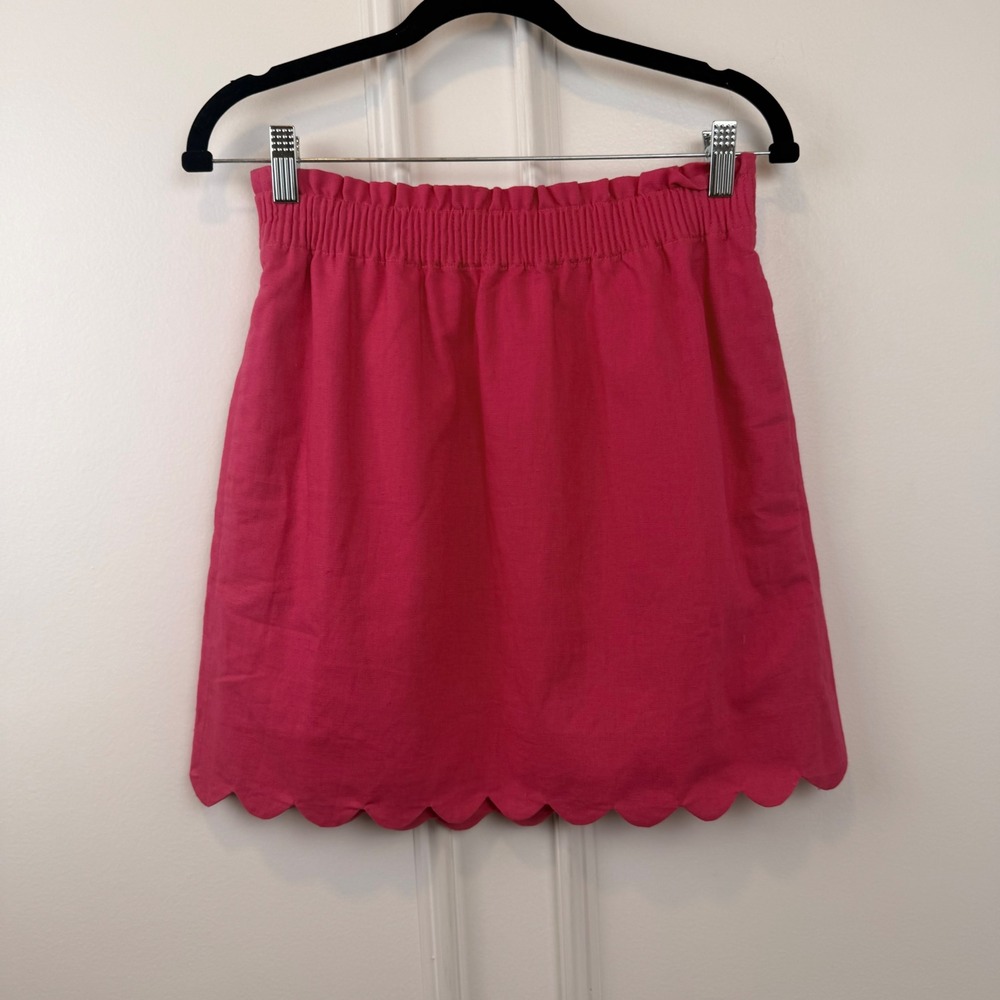 J.Crew Pink Scalloped Hem Mini Skirt Elastic Waist H5397 Pink Womens 0 NWT